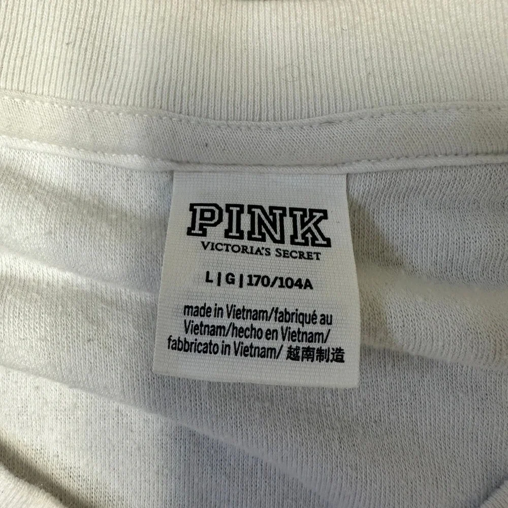 PINK Long Sleeve Top Womens Size L White Terry Cloth V-Neck Oversized Pullover